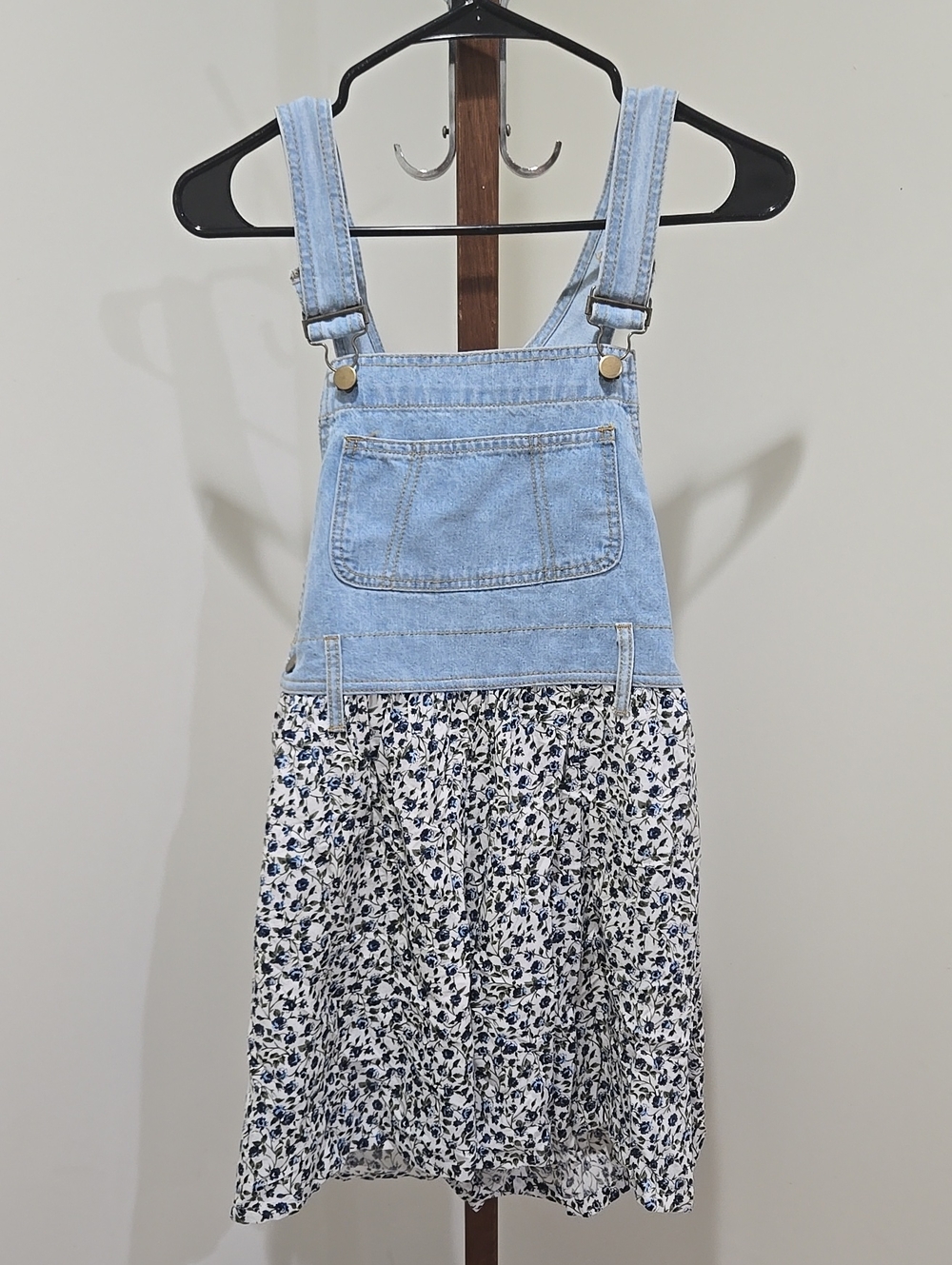 Vintage 1990s Moda International Ditsy Floral Denim Coverall Skirt Romper Size S
